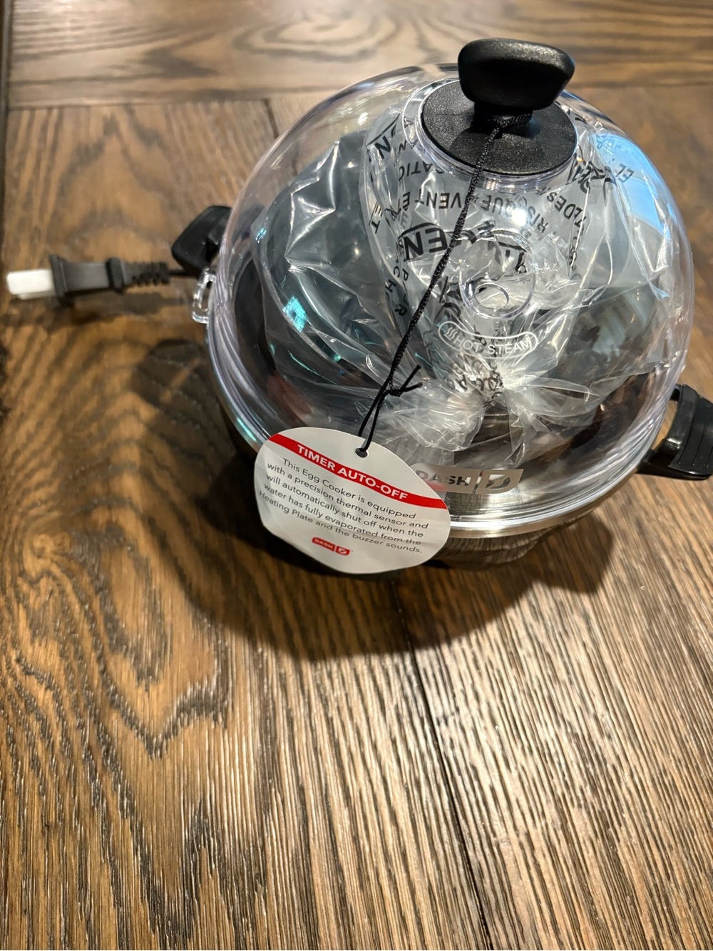 Ash Transparent Dome Egg Cooker with Black Handles